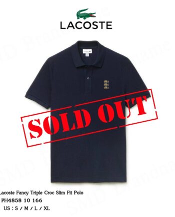 Lacoste เสื้อโปโลชายสีกรมปักโลโก้ 3 ตัว รุ่น LACOSTE Fancy Triple Croc Slim Fit Polo Code: PH4858 10 166