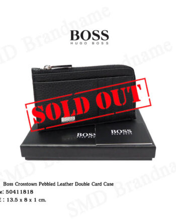 HUGO BOSS กระเป๋าใส่การ์ดมีซิปผู้ชาย สีดำ รุ่น Boss Crosstown Pebbled Leather Double Card Case Code: 50411818