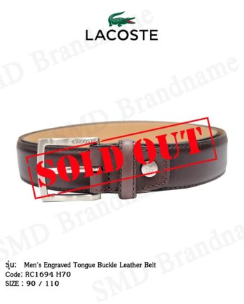 Lacoste เข็มขัดผู้ชาย รุ่น Men's Engraved Tongue Buckle Leather Belt Code: RC1694 H70