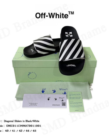 Off-White รองเท้าแตะ รุ่น Diagonal Sliders in Black/White Code: OMIC011C99MAT0011001