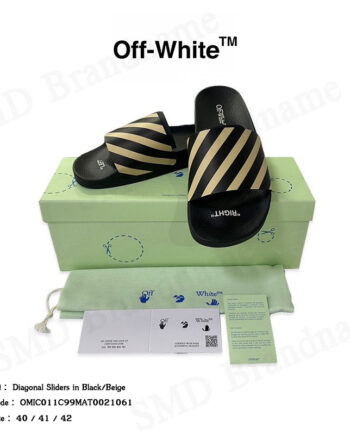 Off-White รองเท้าแตะ รุ่น Diagonal Sliders in Black/Beige Code: OMIC011C99MAT0021061