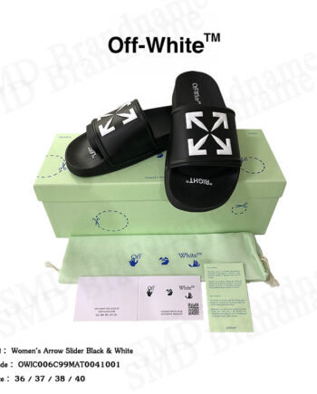 Off-White รองเท้าแตะผู้หญิง รุ่น Women's Arrow slider Black & White Code: OWIC006C99MAT0041001