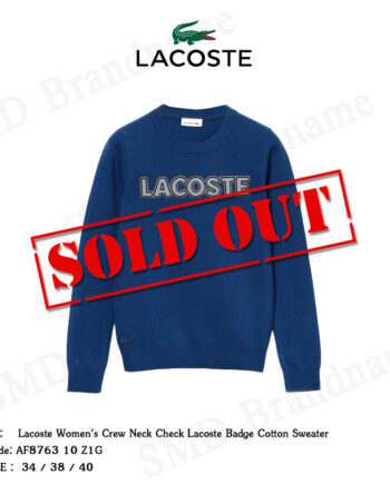 Lacoste เสื้อสเวตเตอร์แขนยาวหญิง รุ่น Lacoste Women's Crew Neck Check Lacoste Badge Cotton Sweater Code: AF8763 10 Z1G
