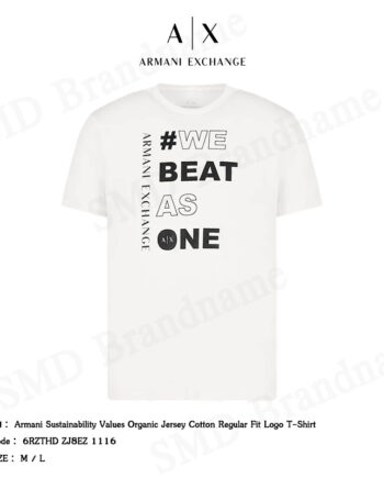 Armani Exchange เสื้อยืดคอกลม รุ่น Armani Sustainability Values Organic Jersey Cotton Regular Fit Logo T-Shirt Code: 6RZTHD ZJ8EZ 1116