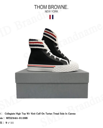 Thom Browne รองเท้าผ้าใบ รุ่น Collegiate High Top W Knit Cuff On Tartan Tread Sole In Canvas Code: MFD244A-01588