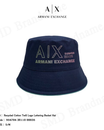 Armani Exchange หมวกบัคเก็ต รุ่น Recycled Cotton Twill Logo Lettering Bucket Hat Code: 954704 3R110 00035