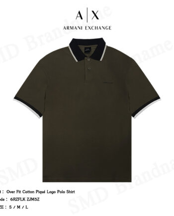 Armani Exchange เสื้อโปโล รุ่น Over Fit Cotton Piqué Logo Polo Shirt Code: 6RZFLK ZJM5Z
