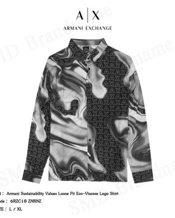 Armani Exchange เสื้อเชิ้ตแขนยาว รุ่น Armani Sustainability Values loose fit eco-viscose logo shirt Code: 6RZC10 ZNRNZ