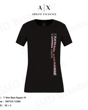 Armani Exchange เสื้อยืดคอกลม รุ่น T-Shirt Black Regular Fit Code: 3RYTCG YJ3RZ