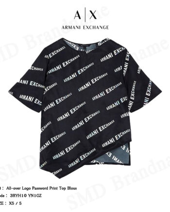 Armani Exchange เสื้อคอกลม รุ่น All-over Logo Password Print Top Blouse Code: 3RYH10 YN1GZ