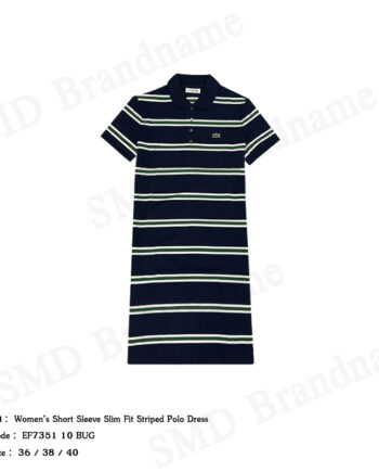 Lacoste เดรสโปโลหญิง รุ่น Women’s Short Sleeve Slim Fit Striped Polo Dress Code: EF7351 10 BUG