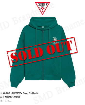Guess เสื้อฮู้ดแขนยาว รุ่น GUE88 UNIVERSITY Green Zip Hoodie Code: M3BQ74K4BD0