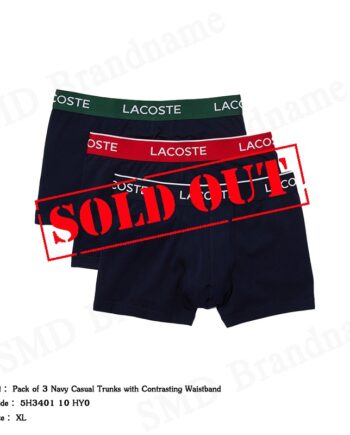 Lacoste กางเกงชั้นในผู้ชาย รุ่น Pack of 3 Navy Casual Trunks with Contrasting Waistband Code: 5H3401 10 HY0