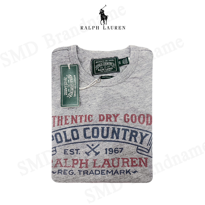 Camiseta Ralph Lauren Logo Crew Neck - Gris Para Hombre