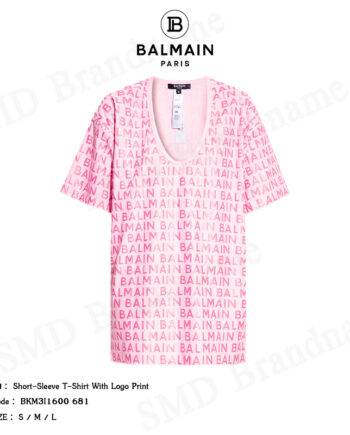 Balmain เสื้อยืด รุ่น Short-Sleeve T-Shirt With Logo Print Code : BKM3I1600 681