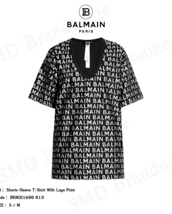 Balmain เสื้อยืด รุ่น Short-Sleeve T-Shirt With Logo Print Code : BKM3I1600 013