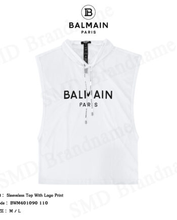 Balmain เสื้อแขนกุด รุ่น Sleeveless Top With Logo Print Code: BWM401090 110
