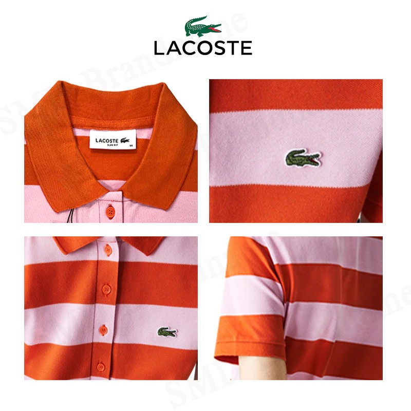 Lacoste เสื้อโปโลหญิง รุ่น Women's Lacoste Slim Fit Stretch Cotton Striped Polo Code: PF9111 10 0F3