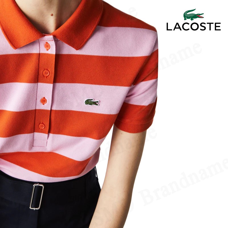 Lacoste เสื้อโปโลหญิง รุ่น Women's Lacoste Slim Fit Stretch Cotton Striped Polo Code: PF9111 10 0F3