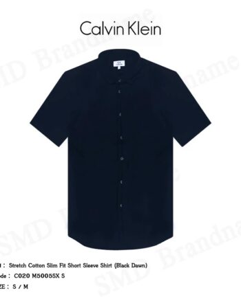 CK Calvin Klein เสื้อเชิ้ตผู้ชาย รุ่น Stretch Cotton Slim Fit Short Sleeve Shirt (Black Dawn) Code: C020 M5005SX S