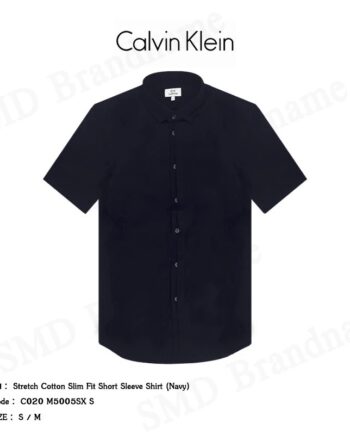 CK Calvin Klein เสื้อเชิ้ต รุ่น Stretch Cotton Slim Fit Short Sleeve Shirt (Navy) Code: C020 M5005SX S