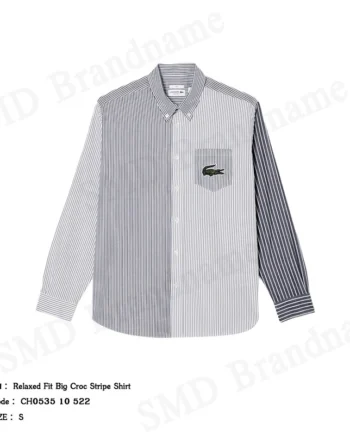 Lacoste เสื้อเชิ้ตแขนยาว รุ่น Relaxed Fit Big Croc Stripe Shirt Code: CH0535 10 522