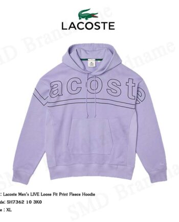 Lacoste เสื้อแขนยาวมีฮู้ด รุ่น Lacoste Men’s LIVE Loose Fit Print Fleece Hoodie Code: SH7362 10 3K0