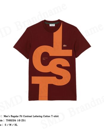 Lacoste เสื้อยืดคอกลม รุ่น Men's Regular Fit Contrast Lettering Cotton T-shirt Code TH0226 10 ZS1