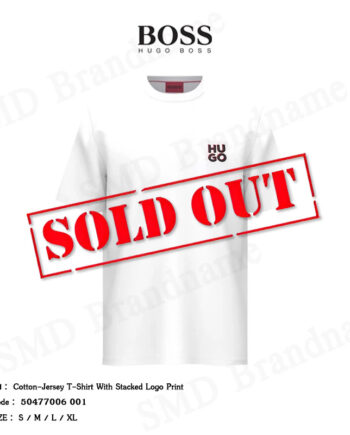 Hugo Boss เสื้อยืดคอกลมชาย รุ่น  Cotton-jersey T-shirt with stacked logo print Code: 50477006 001