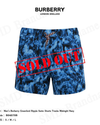Burberry กางเกงว่ายน้ำขาสั้น รุ่น Mens Burberry Greenford Ripple Swim Shorts Trunks Midnight Navy Code: 8040708