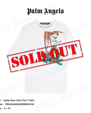 Palm Angels เสื้อยืดคอกลมผู้ชาย รุ่น Upside Down Palm-print T-shirt Code: PMAA066S23JER0030155