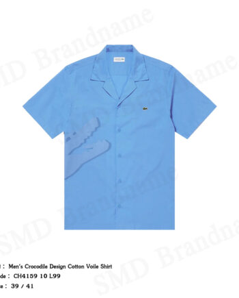 Lacoste เสื้อเชิ้ตแขนสั้น รุ่น Men's Crocodile Design Cotton Voile Shirt Code: CH4159 10 L99