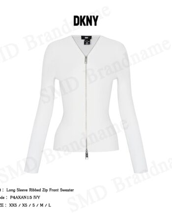 DKNY เสื้อคาร์ดิแกน รุ่น Long Sleeve Ribbed Zip Front Sweater Code: P4AXAN15 IVY