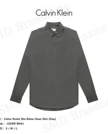 CK Calvin Klein เสื้อเชิ้ตแขนยาว รุ่น Cotton Stretch Classic Button-Down Shirt (Grey) Code: 1222W M543