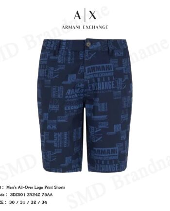 Armani Exchange กางเกงขาสั้น รุ่น Men's All-Over Logo Print Shorts Code: 3DZS01 ZN24Z 75AA