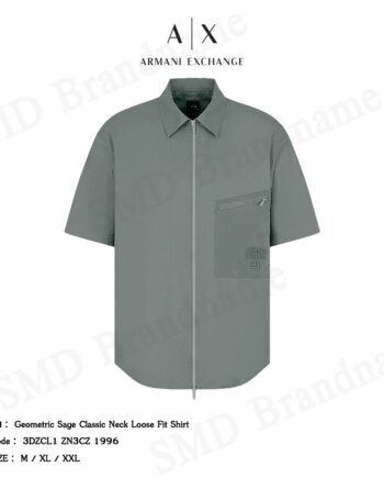 Armani Exchange เสื้อเชิ้ตแขนสั้น รุ่น Geometric Sage Classic Neck Loose Fit Shirt Code: 3DZCL1 ZN3CZ 1996