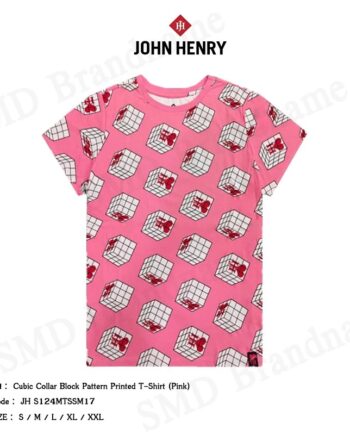 John Henry เสื้อยืดคอกลม รุ่น Cubic Collar Block Pattern Printed T-Shirt (Pink) Code: JH S124MTSSM17