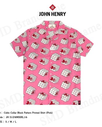 John Henry เสื้อเชิ้ตแขนสั้น รุ่น Cubic Collar Block Pattern Printed Shirt (Pink) Code: JH S124MSSRL16
