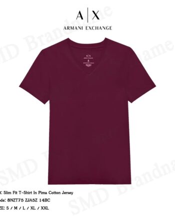 Armani Exchange เสื้อยืดคอวี รุ่น Slim Fit T-Shirt In Pima Cotton Jersey Code: 8NZT75 ZJA5Z 14BC