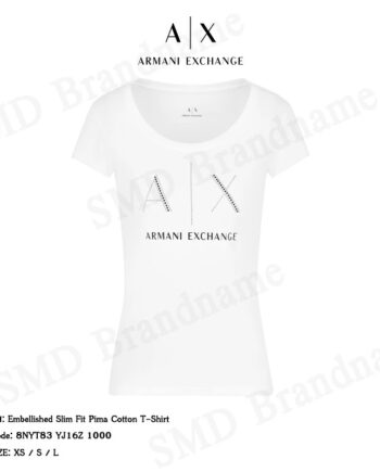 Armani Exchange เสื้อยืดคอกลม รุ่น Embellished Slim Fit Pima Cotton T-Shirt Code: 8NYT83 YJ16Z 1000