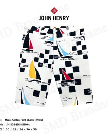 John Henry กางเกงขาสั้น รุ่น Men's Cotton Print Shorts (White) Code: JH S324MSHSM04