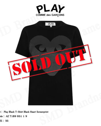 Play Comme Des Garçons เสื้อยืดคอกลม รุ่น Play Black T-Shirt Black Heart Screenprint Code: AZ T189 051 1 9