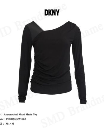 DKNY เสื้อแขนยาว รุ่น Asymmetrical Mixed Media Top Code: P3GH8QMW BLK