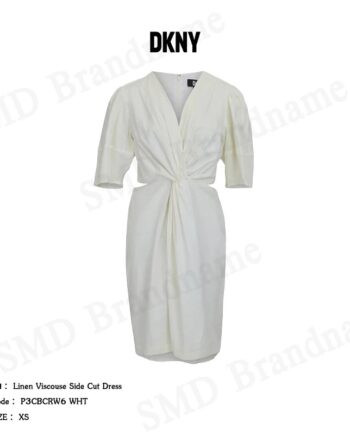 DKNY ชุดเดรส รุ่น Linen Viscouse Side Cut Dress Code: P3CBCRW6 WHT