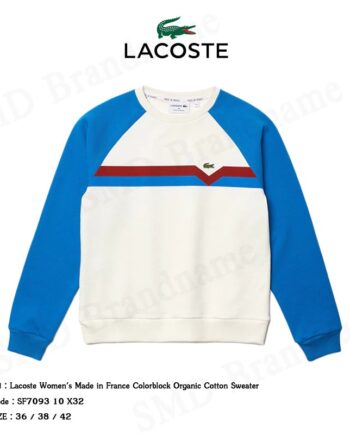 Lacoste สเวตเตอร์แขนยาวหญิง รุ่น Lacoste Women's Made in France Colorblock Organic Cotton Sweater Code: SF7093 10 X32