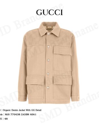 Gucci  เสื้อแจ็คเก็ตแขนยาว รุ่น Organic Denim Jacket With GG Detail Code: MJ0 770438 ZAOBM 4061
