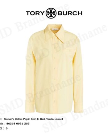 Tory Burch เสื้อเชิ้ตแขนยาว รุ่น Women's Cotton Poplin Shirt In Dark Vanilla Custard Code: 86258 0921 252
