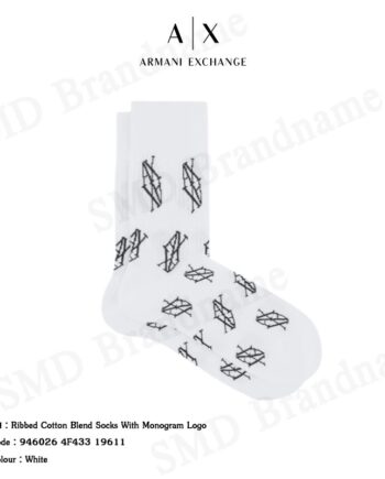 Armani Exchange ถุงเท้าข้อยาว รุ่น Ribbed Cotton Blend Socks With Monogram Logo Code: 946026 4F433 19611