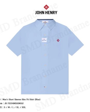 John Henry เสื้อเชิ้ตแขนสั้นผู้ชาย รุ่น Men's Short Sleeves Slim Fit Shirt (Blue) Code: JH F224MSSSM52