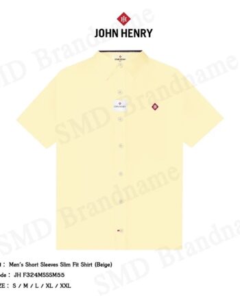 John Henry เสื้อเชิ้ตแขนสั้นผู้ชาย รุ่น Men's Short Sleeves Slim Fit Shirt (Beige) Code: JH F324MSSSM55
